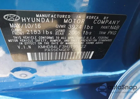 2017 Hyundai Elantra Se from USA, damaged, VIN KMHD84LF3HU195822